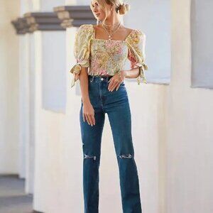 EUC EXPRESS Super High Waisted FLEXX Dark Wash Ripped Modern Straight S Petite